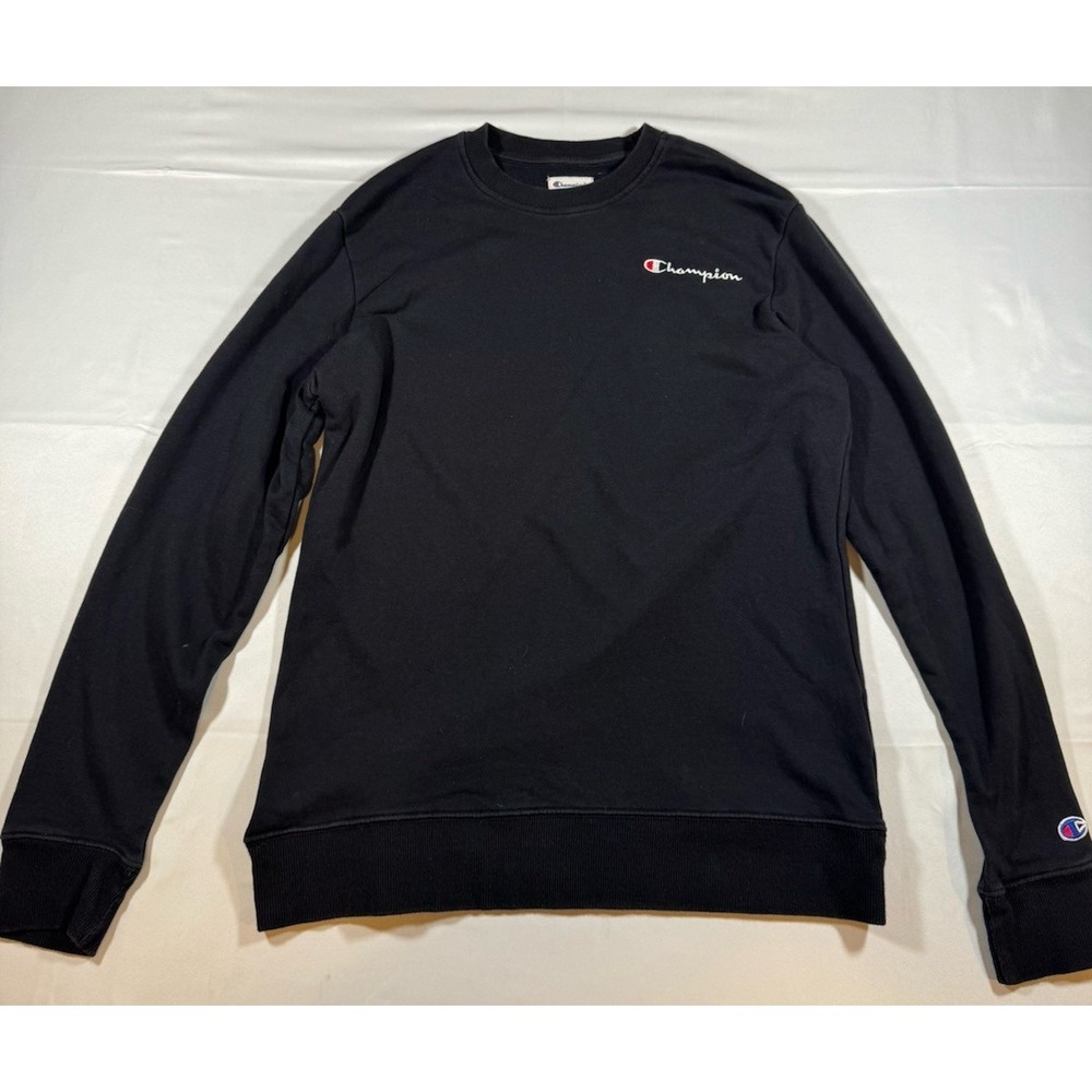 Champion Crewneck Sweatshirt Mens Medium Black Embroidered Spellout Logo